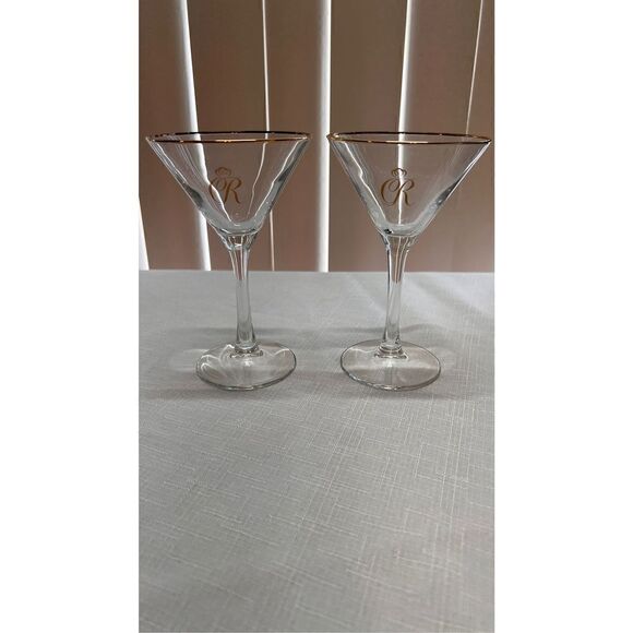 CROWN ROYAL SPECIAL RESERVE MARTINI GLASS ETCHED SET OF 2 - Picture 1 of 6
